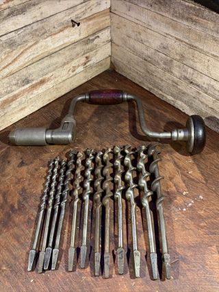 Vintage Millers Falls " Holdall " No.  732 - 10 Bit Brace Drill - With 11 Bits.  5 - 16