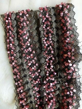 Antique Vintage Applique Trim Gold Metallic Thread Glass Beads Sewing Dress Hat