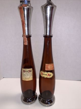 Two Vintage Ancient Age Bourbon Whiskey Bottles Display Lighter Top Decor