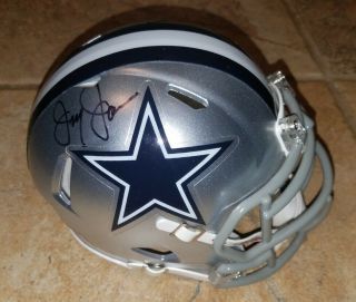 Jerry Jones Signed Dallas Cowboys Owner Hof Riddell Speed Mini Football Helmet