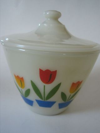 Vintage Fire King Anchor Hocking Tulip Grease Bowl Jar With Lid