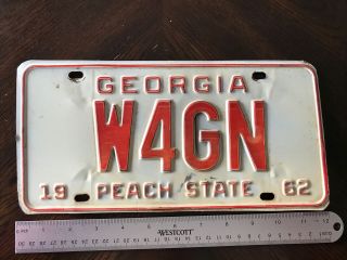 Vintage 1962 Georgia Ham Radio License Plate Tag W4gn “peach State”