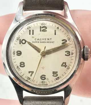 Vintage Ww2 Era Military Style Calvert Shock Restistant Mechanical Watch