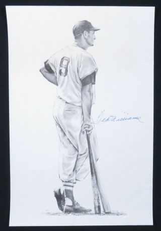 Ted Williams Boston Red Sox Mlb Baseball Autographed Signed B&w Litho Poster