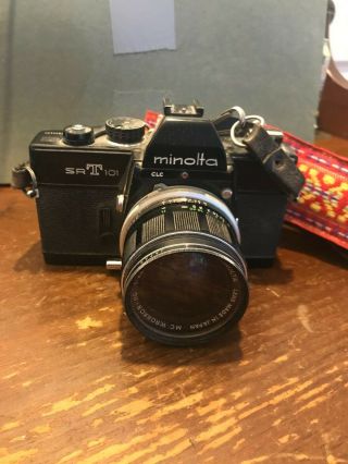 Vintage Minolta Sr T 101 Film Camera W/ Lens Mc W.  Rokkor 1:2.  8 35mm F35 Leather