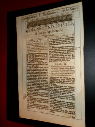 1634 - King James Bible Leaf - Title Page - 2nd Thessalonians - " Pray Without Ceasing "