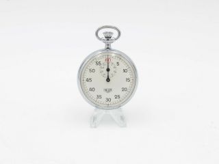 Vintage Heuer Stopwatch 1/5 Second Timer Swiss - Made 48mm 7j Running 10296 - 1