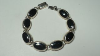 Heavy Vintage Mexican 925 Sterling Silver Black Onyx Link Bracelet