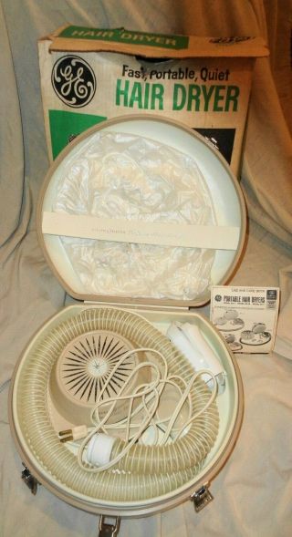 Vintage General Electric Portable Bonnet Hair Dryer With Case & Box