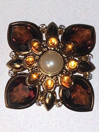 Vintage Joan Rivers Gold Tone 4 Color Interchangeable Brooch/pin / Multi Colored