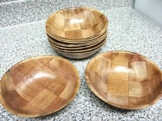 Set Of 10 Vintage Woodweave Wooden Salad Bowls Real Wood