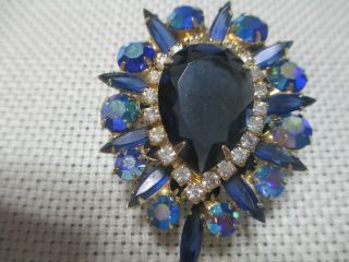 Vintage Juliana D&e Teardrop Blue & Ab Rhinestone Brooch Pendant Earring Set