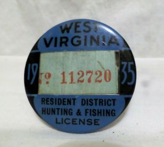 1935 W.  Virginia Resident District Hunting &fishing License
