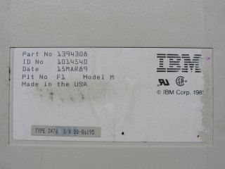 Vintage IBM Model M 122 Key P/N 1394308 Date 1989 Clicky Mechanical Keyboard 3