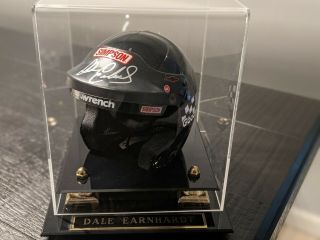 Dale Earnhardt Sr Signed Mini Helmet With Authentication,  With A Plastic Display