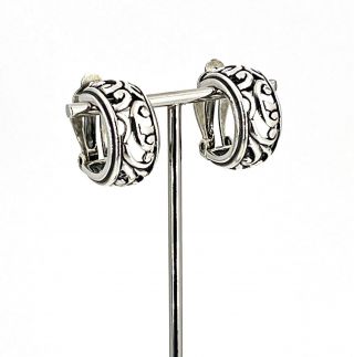 Vintage.  925 Sterling Silver Rounded & Wide Filigree Clip - On Hoop Earrings