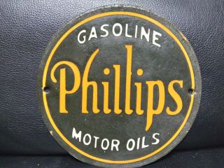 Old Vintage Phillips Gasoline Motor Oils Porcelain Metal Dealer Sign Door Push
