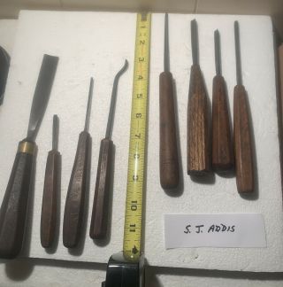 8 Vintage Wood Carving Chisels,  4 S.  J.  Addis - 5,  6,  10&11,  1 Buck No.  3,  1 Ware,  2??