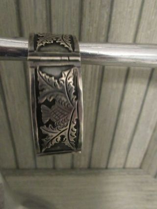 Vintage Sterling Silver Scottish Thistle Bracelet 4 Panel 6.  5 " X 7/8 "
