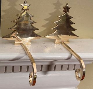 Vintage Heavy Solid Brass Christmas Tree Stocking Holders/hangers - Set Of 2
