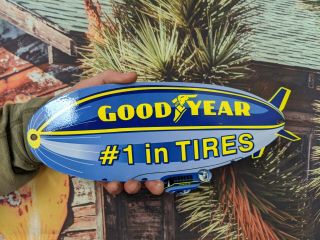 Old Vintage Heavy Goodyear Tires Service Porcelain Enamel Blimp Metal Gas Sign