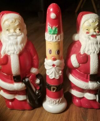 3 Vintage Empire Blow Mold Plastic Santa Claus Decorations