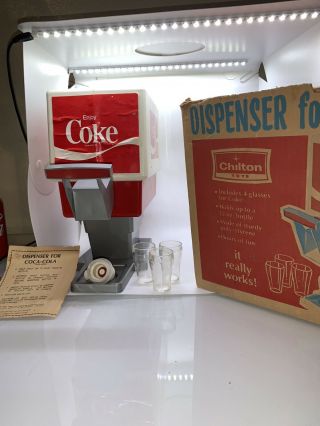 Vintage Chilton Toys Coke Dispenser W/ 3 Cups Instructions Nozzle & Box -