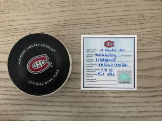 Brendan Gallagher 2019 - 20 Montreal Canadiens Game Goal Scored Puck (nov 28)