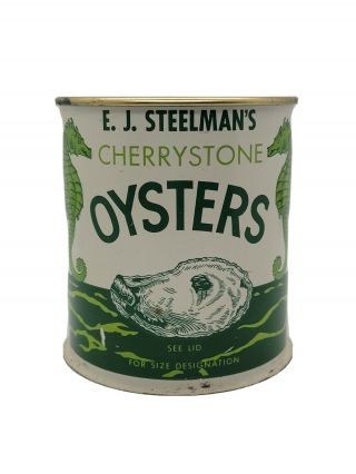 Vintage Collectible E.  J.  Steelman’s Cherrystone Oyster 1 Pint Tin Can