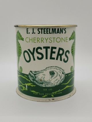 Vintage Collectible E.  J.  Steelman’s Cherrystone Oyster 1 Pint Tin Can 2