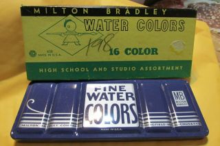 Vintage Milton Bradley Fine Water Colors Paint Artist Tin Blue Usa Studio 630