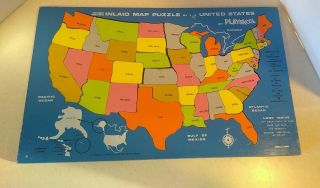 Vintage Playskool Wood Inlaid Map Puzzle Of The United States 100 Complete