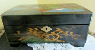 Vintage Japanese Music Jewelry Box Hand Painted Wood LACQUER Mt Fuji Scene Toyo 2