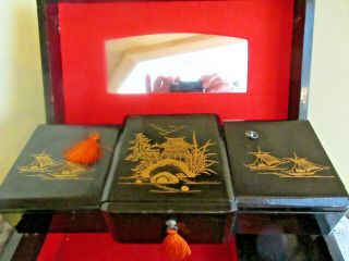 Vintage Japanese Music Jewelry Box Hand Painted Wood LACQUER Mt Fuji Scene Toyo 3