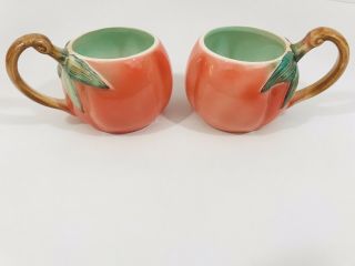Vintage Retro Set Of 2 Peaches Oranges Coffee Cups Made In Italy Ceramic