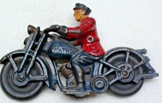 Vintage Cast Iron Patrol Motorcycle Iron Art 6 3/8 " Long 4 " Tall Like Hubley