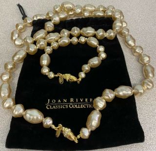 Vintage Joan Rivers Large Faux Baroque Pearl Necklace & Bracelet & Jr Gift Bag
