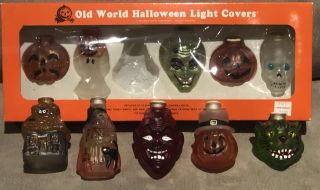 11 Vintage Old World Halloween Glass Light Covers Witch Pumpkin Skull Devil Cat
