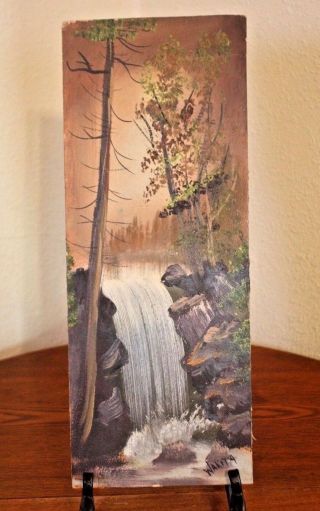 Signed Vtg Wakita Waterfall Landscape Painting Oil On Board Unframed
