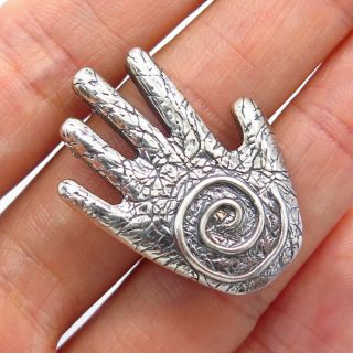 925 Sterling Silver Vintage Spiral Hand Design Pin Brooch / Pendant