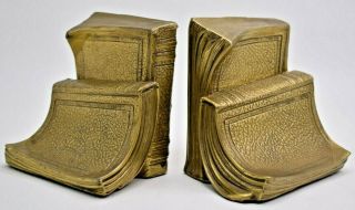 Vintage Set Of 2 Brass Bookends Pm Craftsman Twin Books Mcm Mid - Century Décor