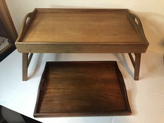 Vintage Mid Century Modern Teak Wood Bed Tray W/legs 22 " Plus Flat Tray
