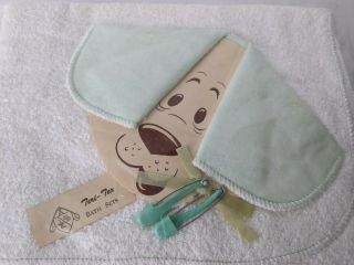 Vintage 50s 60s Baby Bath Set Puppy Dog Diaper Pins 1 Towel And 1 Wash Cloth