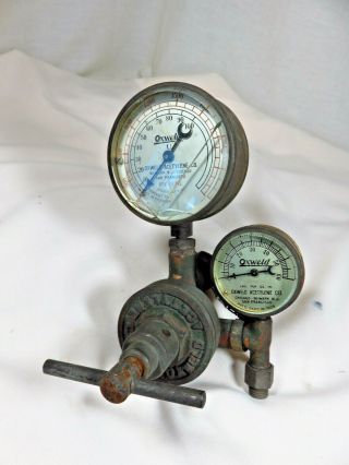 Vtg Oxweld Brass Acetylene Co.  Regulator,  Gauges - Patent Date 1906 Steampunk