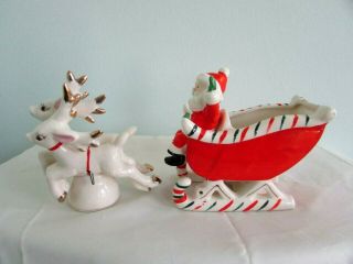 Vintage Relco Japan Santa Sleigh Candy Dish With Reindeer