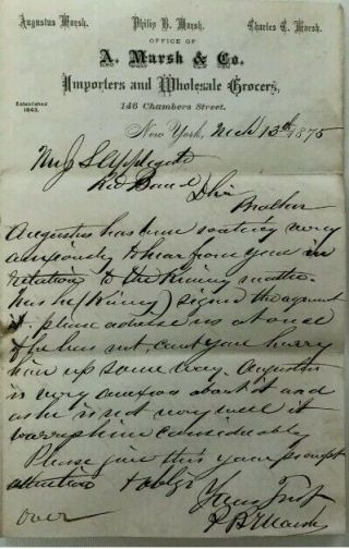 1855 Pioneer Baseball Club Jersey City Philip Marsh Letter Autograph Signed