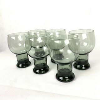 Vintage Set Of 6 Libby Smoke Color Roly Poly Tumbler Water Glasses