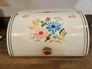 Vintage Bread Box By Ransburg Hand Painted Floral Design