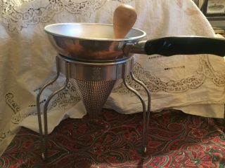 Vtg Wear - Ever No.  462 Aluminum Cone Strainer With Stand & Wooden Pestle