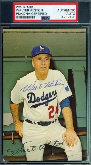 Walt Alston Psa Dna Autograph Hand Signed Photo Dodgers Postcard